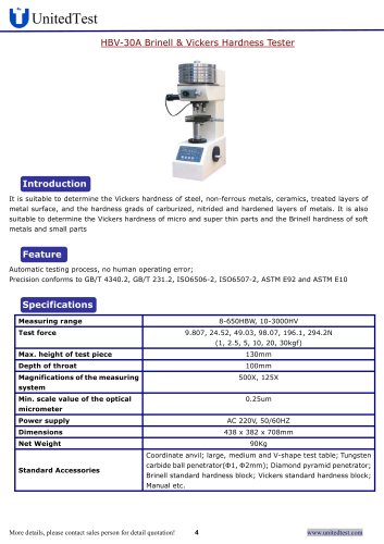 联合测试HBV-30A Brinell＆Vickers硬度测试仪