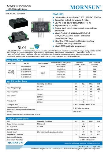 15W / 25W Medical AC / DC转换器LH25-20BXXMU系列