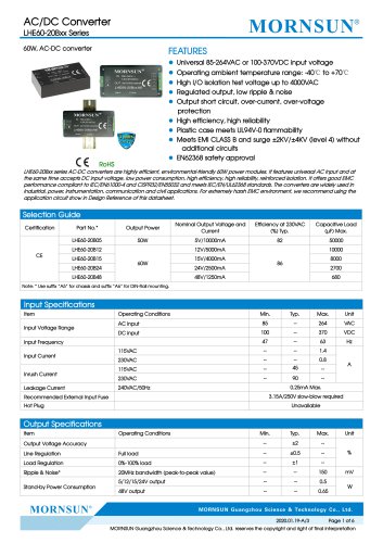 60W，AC-DC转换器LHE60-20BXX系列