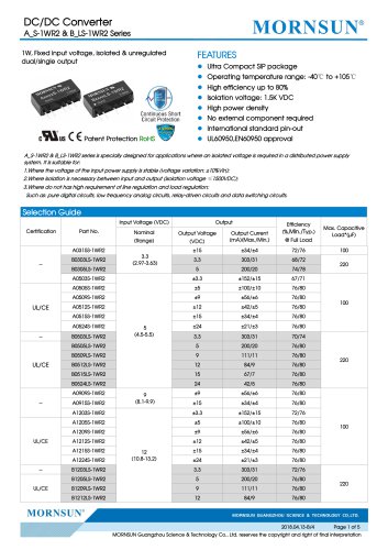 B_LS-1WR2 / 1w DC-DC变换器/单输出