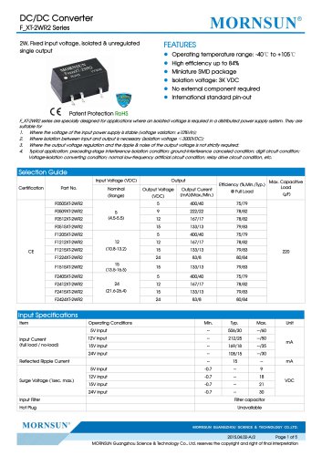 F_XT-2WR2 / 2WATT DC-DC转换器/单输出