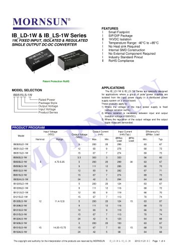 IB_LS-1W / 1WATT DC-DC转换器/单输出