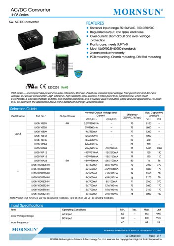 LH05 / 5WATT AC / DC电源/工业/ CE，UL