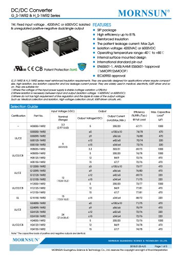 医用固定输入DCDC转换器G_S-1WR2