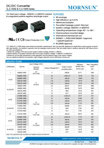 医用固定输入DCDC转换器H_S-1WR2