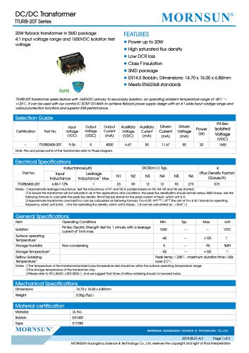 20W DC-DC隔离SMD转换变压器TTURB-20T