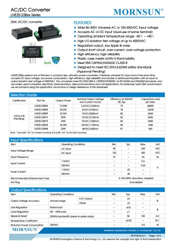 Mornsun 25W 85-305VAC宽输入AC / DC转换器LHE25-23BXX