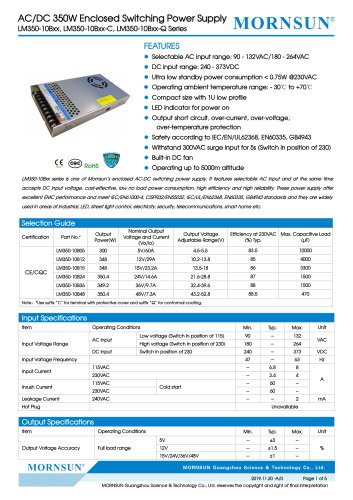 Mornsun 350W AC / DC封闭开关电源LM350-10BXX