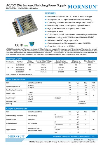 Mornsun 35W AC / DC封闭开关电源LM35-20BXX