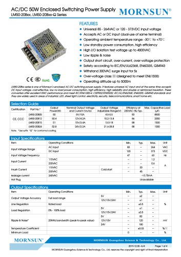 Mornsun 50W AC / DC封闭开关电源LM50-20BXX