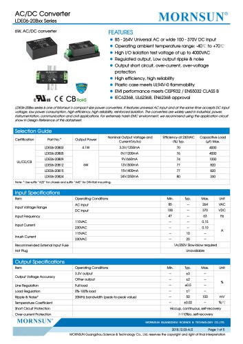 MORNSUN 6W超小型AC/DC变换器LDE06-20Bxx