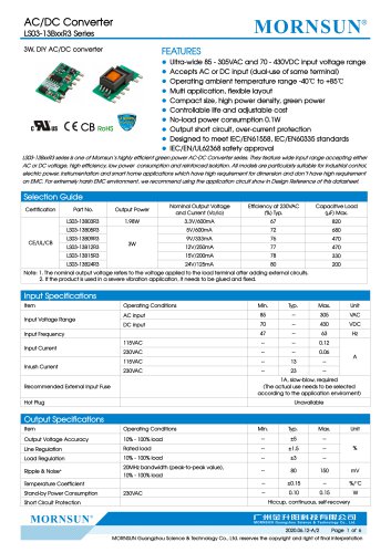 MORNSUN紧凑型3W AC DC转换器LS03-13BXXR3  - 柔性设计适用于全档应用