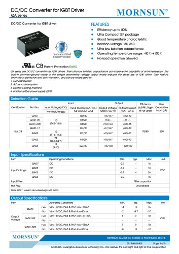 用于IGBT驱动器的QA / DC DC转换器