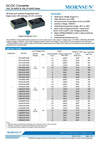 VRB_ZP-6WR3 / 2：1/6 WATT / DC直流转换器/工业