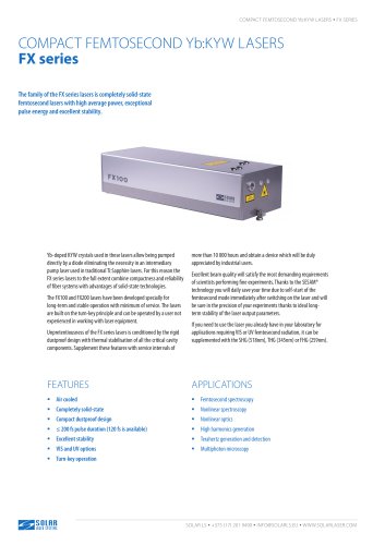 FX系列 -  Compact Femtosecond YB：KYW激光器