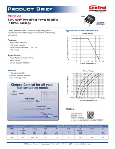 CHD8-06 8.0A，600V，DPAK包中的超快速电源整流器