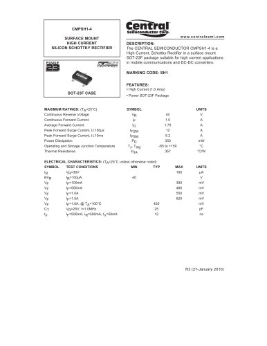 CMPSH1-4表面安装整流器 - 肖特基（500mA）单