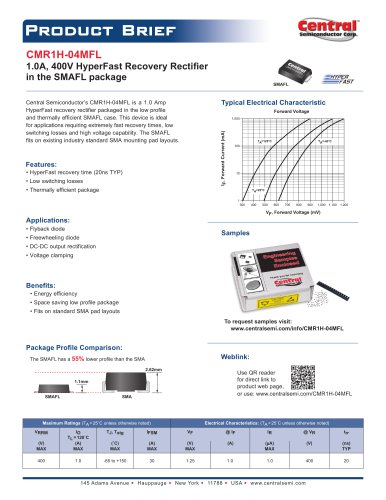 CMR1H-04MFL 1.0A，400V超快速恢复整流器在SMAFL包中