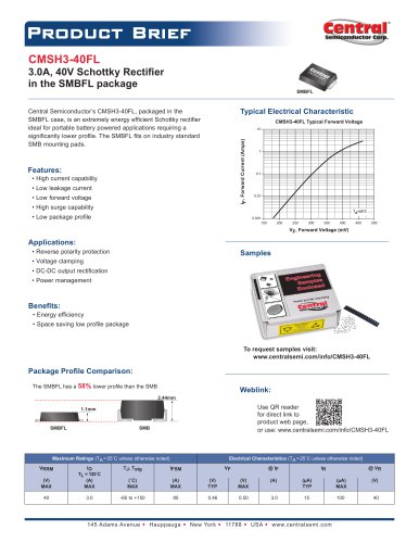 CMSH3-40FL 3.0A，SMBFL包中的40V肖特基整流器