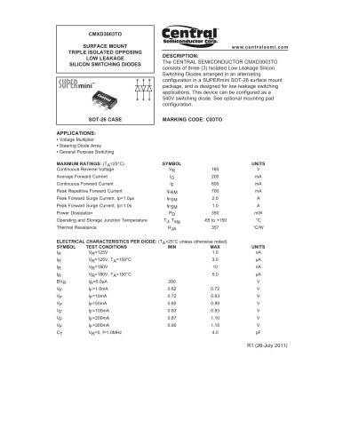 CMXD3003对表面安装二极管 - 低泄漏三联