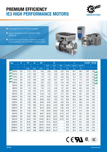 IE3 HIGH PERFORMANCE MOTORS -Datasheet (DS1006)数据表