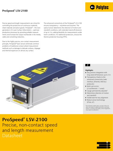 Datasheet ProSpeed LSV-2100 |下一代速度和长度测量数据表