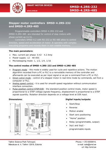 可编程步进电机控制器SMSD- 4.2RS-232和SMSD-4.2 rs -485